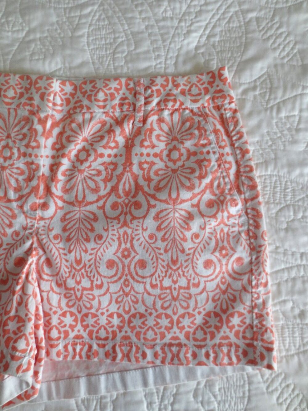Boho Chic Coral & White Cotton Shorts - Picture 2 of 8